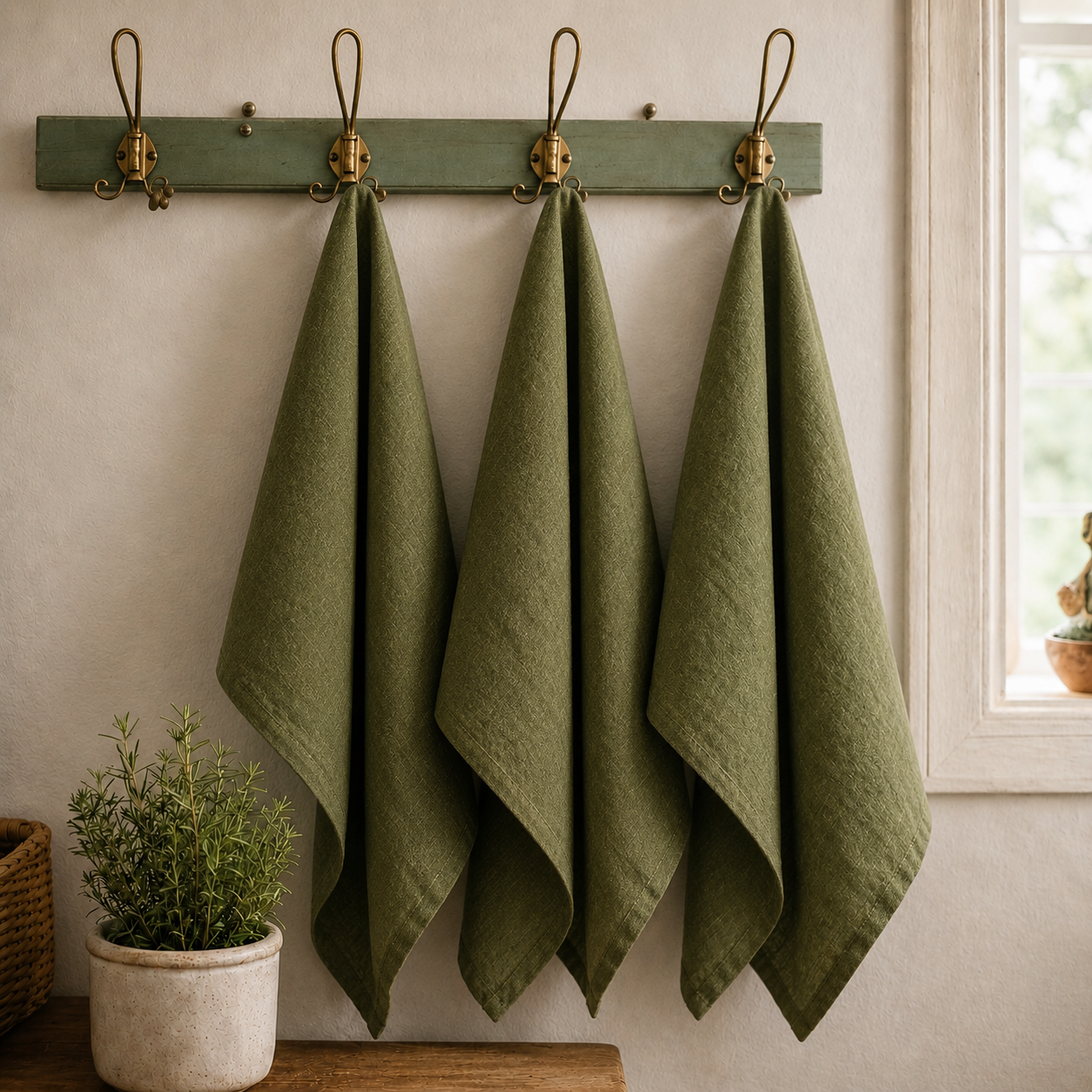 Pure French Linen Tea Towel - Forest
