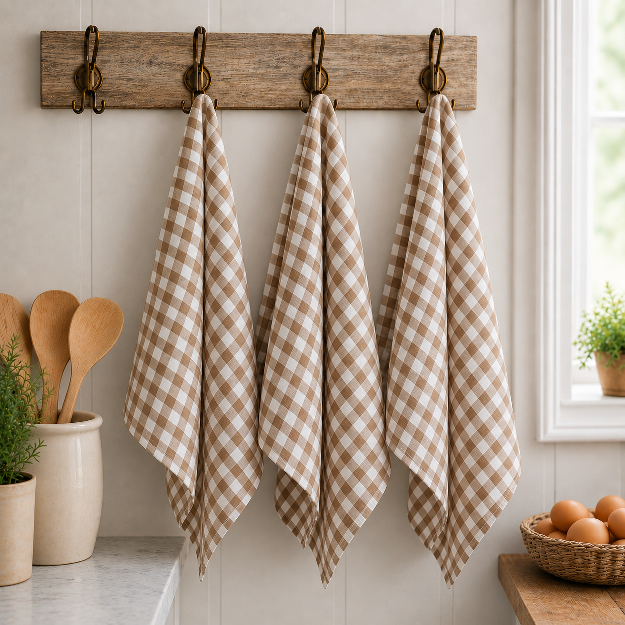 Pure French Linen Tea Towel - Milk Chocolate Gingham