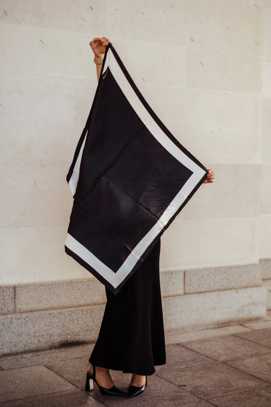 Imelda Ebony Antique White Silk Scarf