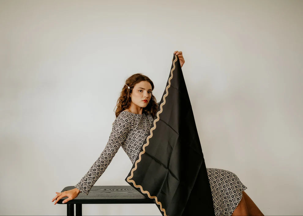 Sophie Ebony Gold Silk Scarf