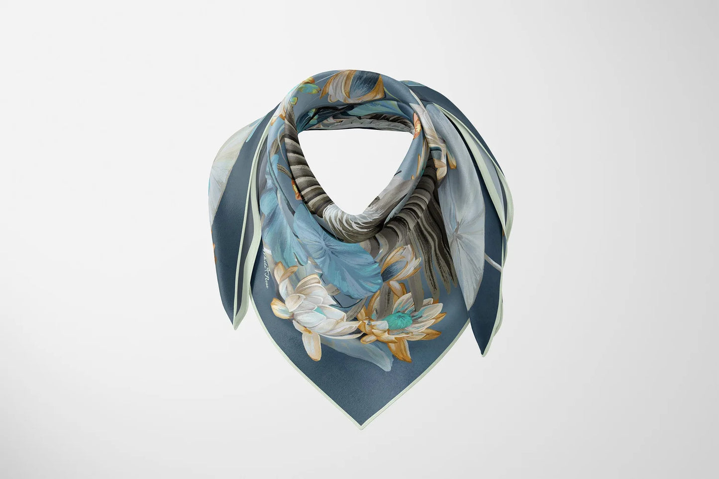 Nymphéas Navy Silk Scarf