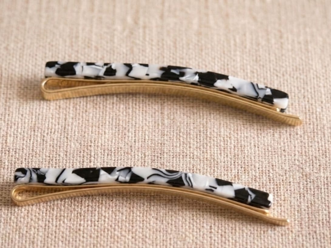 Hair Slides - Black & White Marble