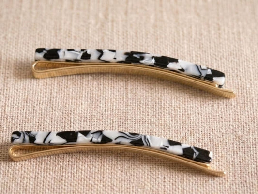 Hair Slides - Black & White Marble
