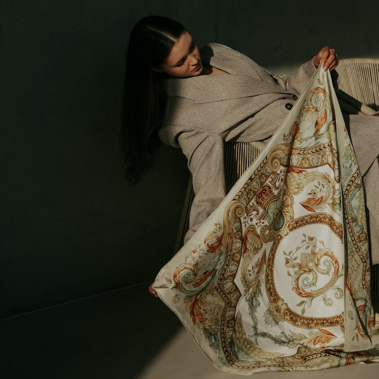 Delphine White Swan Silk Scarf
