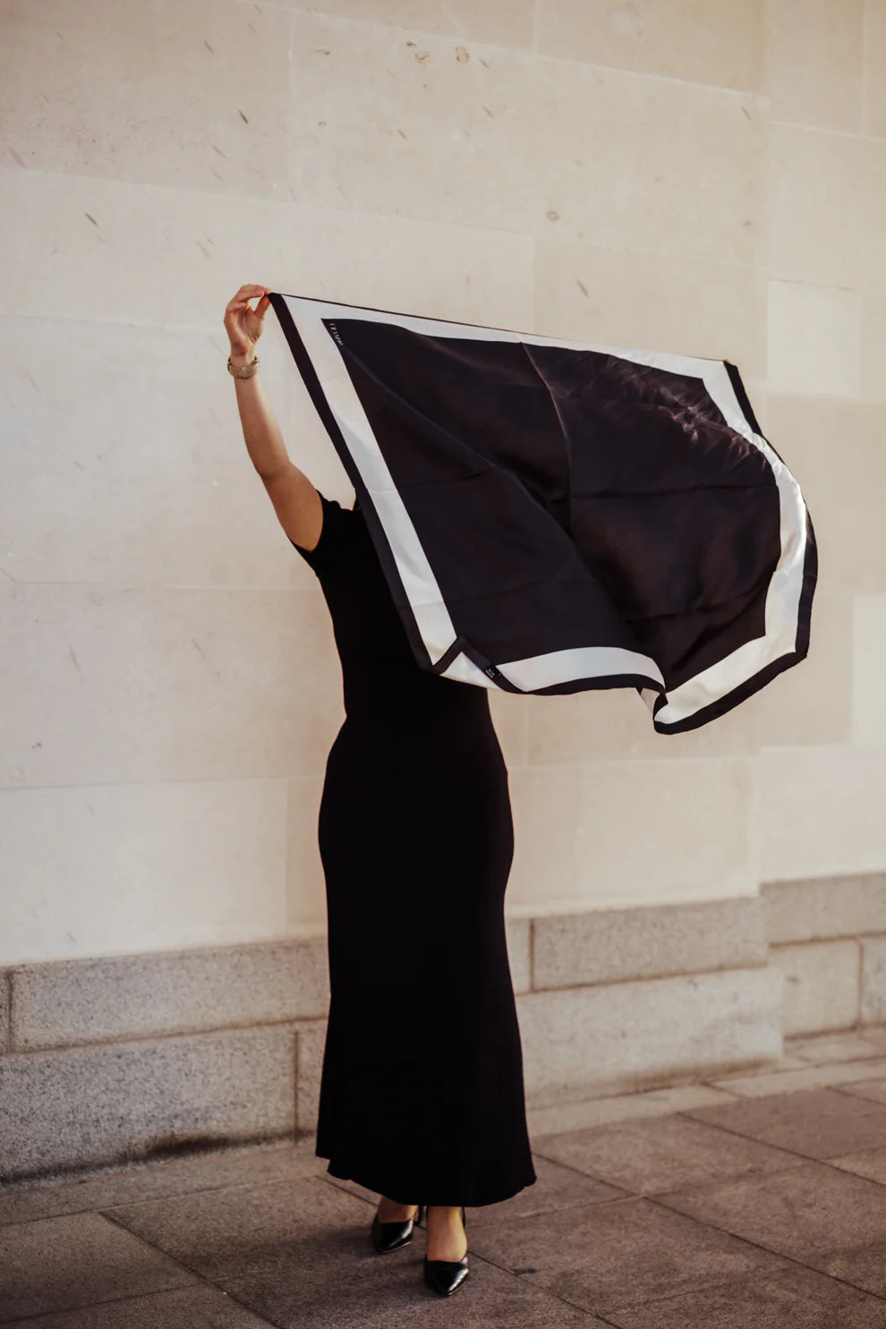 Imelda Ebony Antique White Silk Scarf