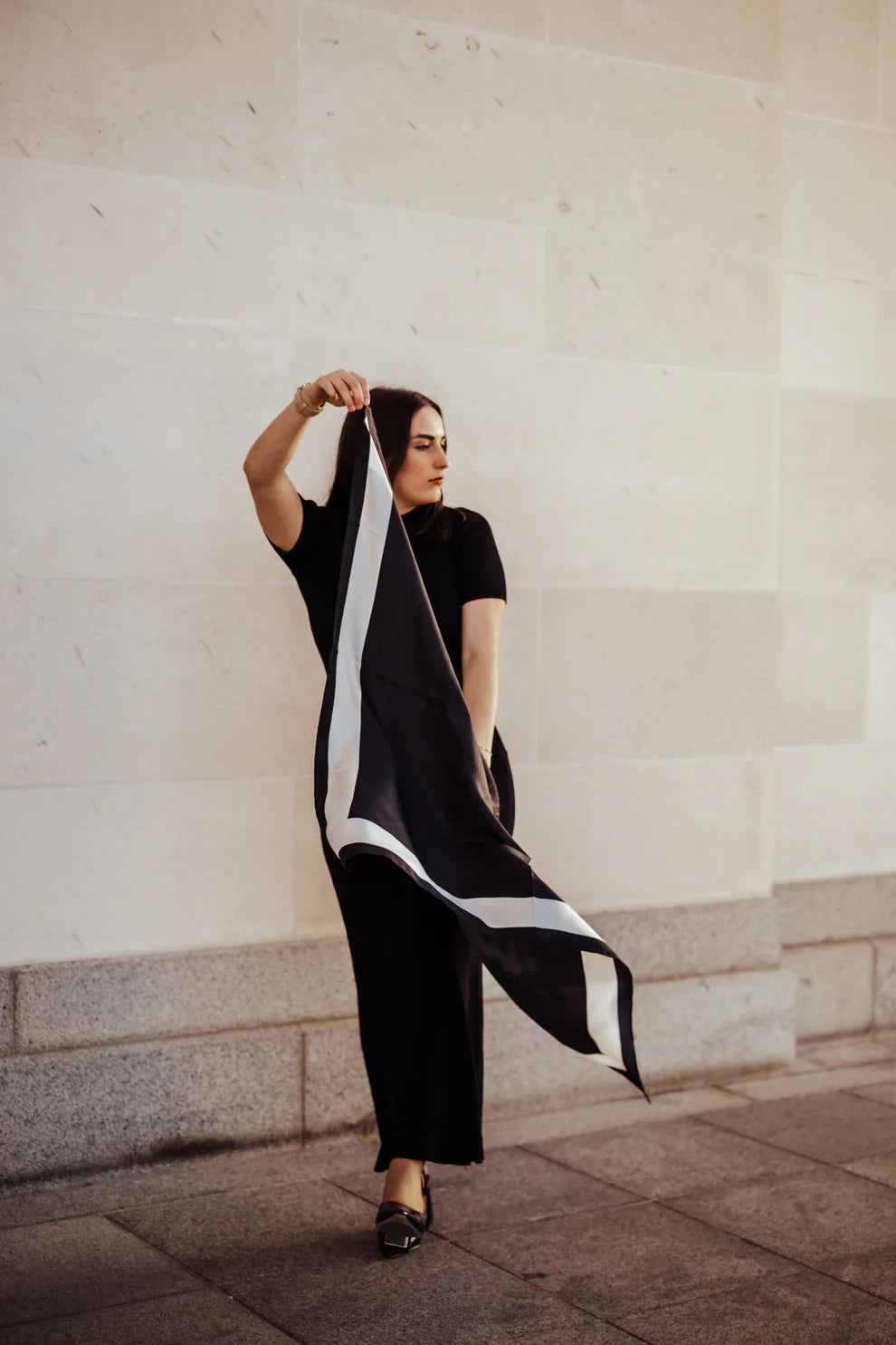 Imelda Ebony Antique White Silk Scarf