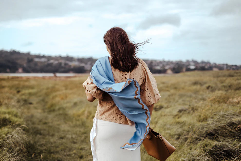 Sophie Bluebird Croissant Silk Scarf