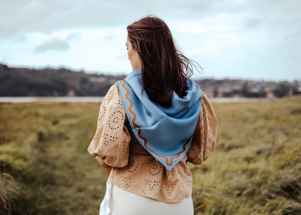 Sophie Bluebird Croissant Silk Scarf