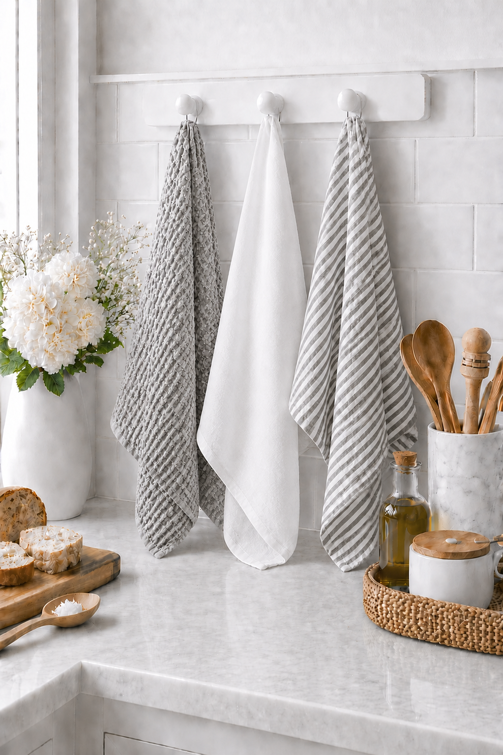 Pure French Linen Tea Towel - Grey Stripe