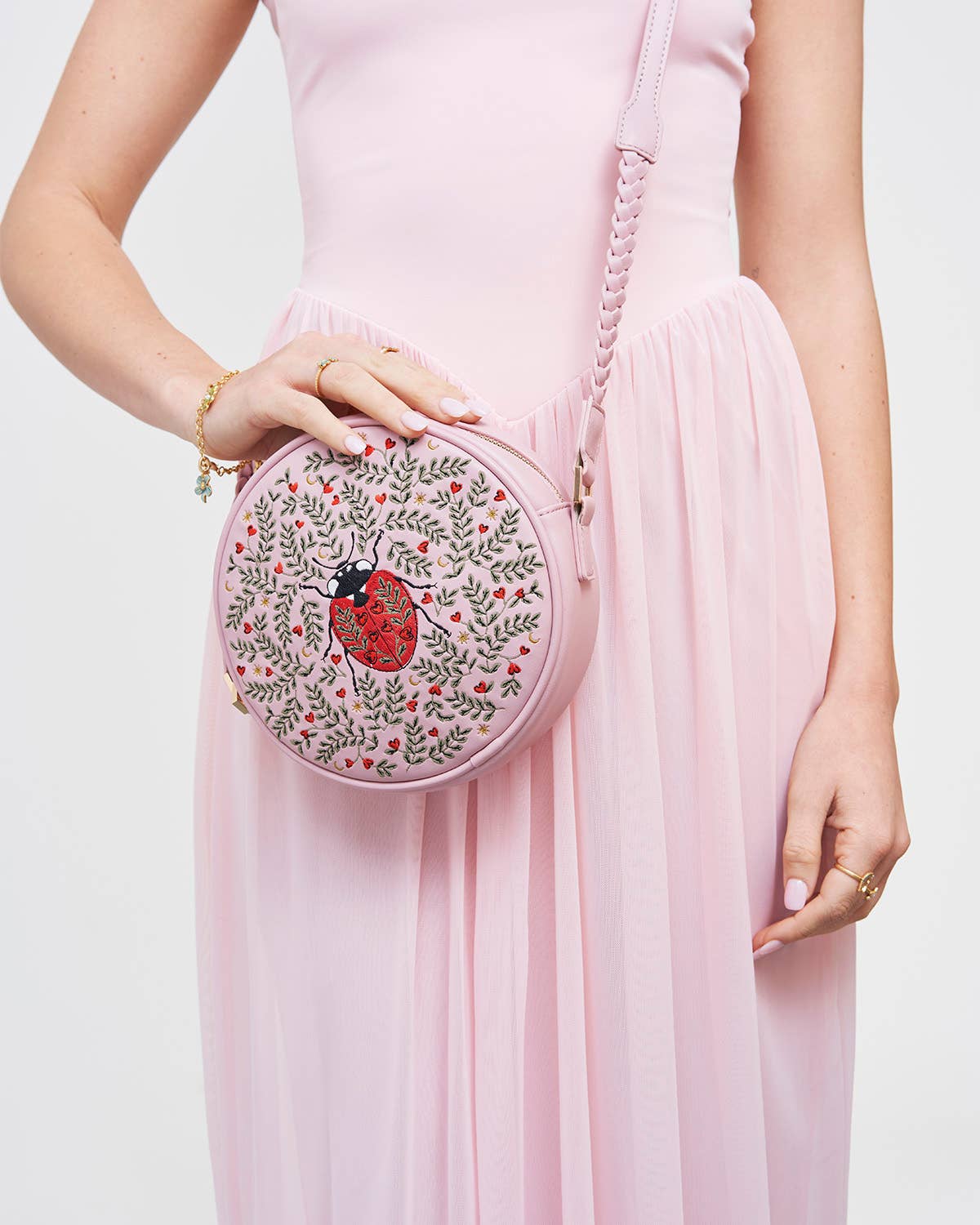 Ladybird Pink Embroidered Circle Bag