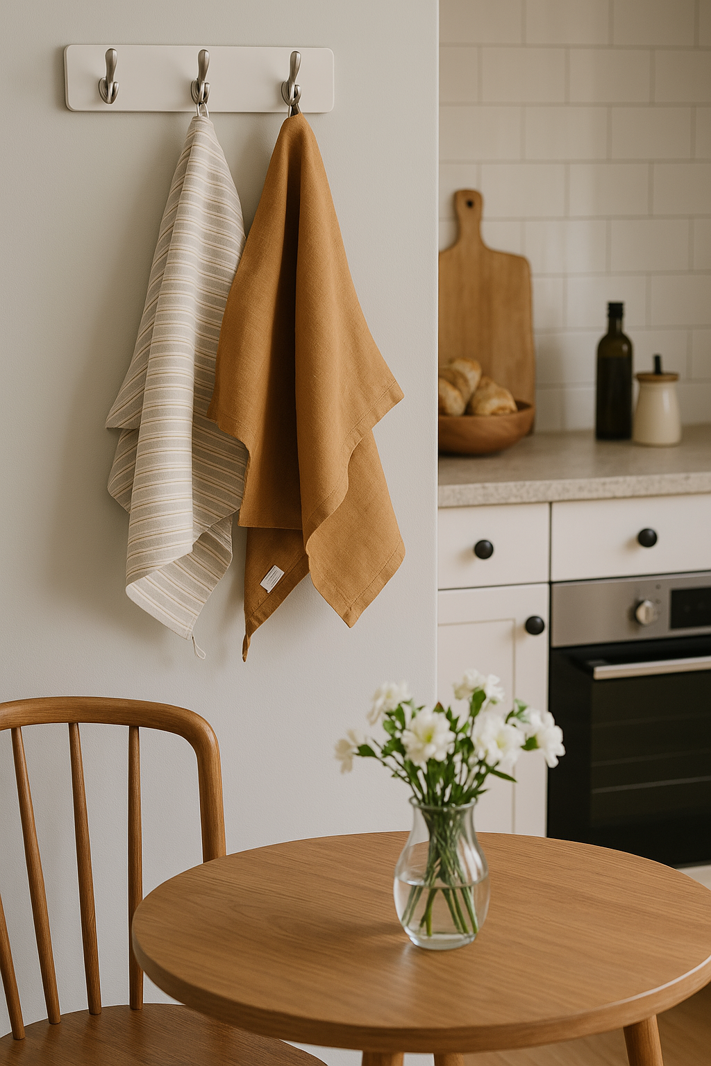 Pure French Linen Tea Towel - Biscuit Stripe