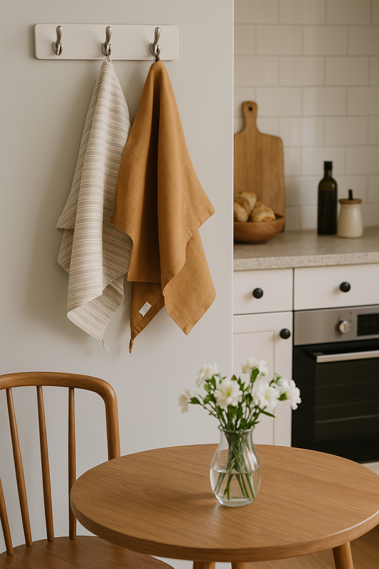 Pure French Linen Tea Towel - Biscuit Stripe
