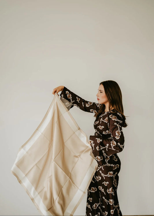 Imelda Oat Half Ricecake Silk Scarf