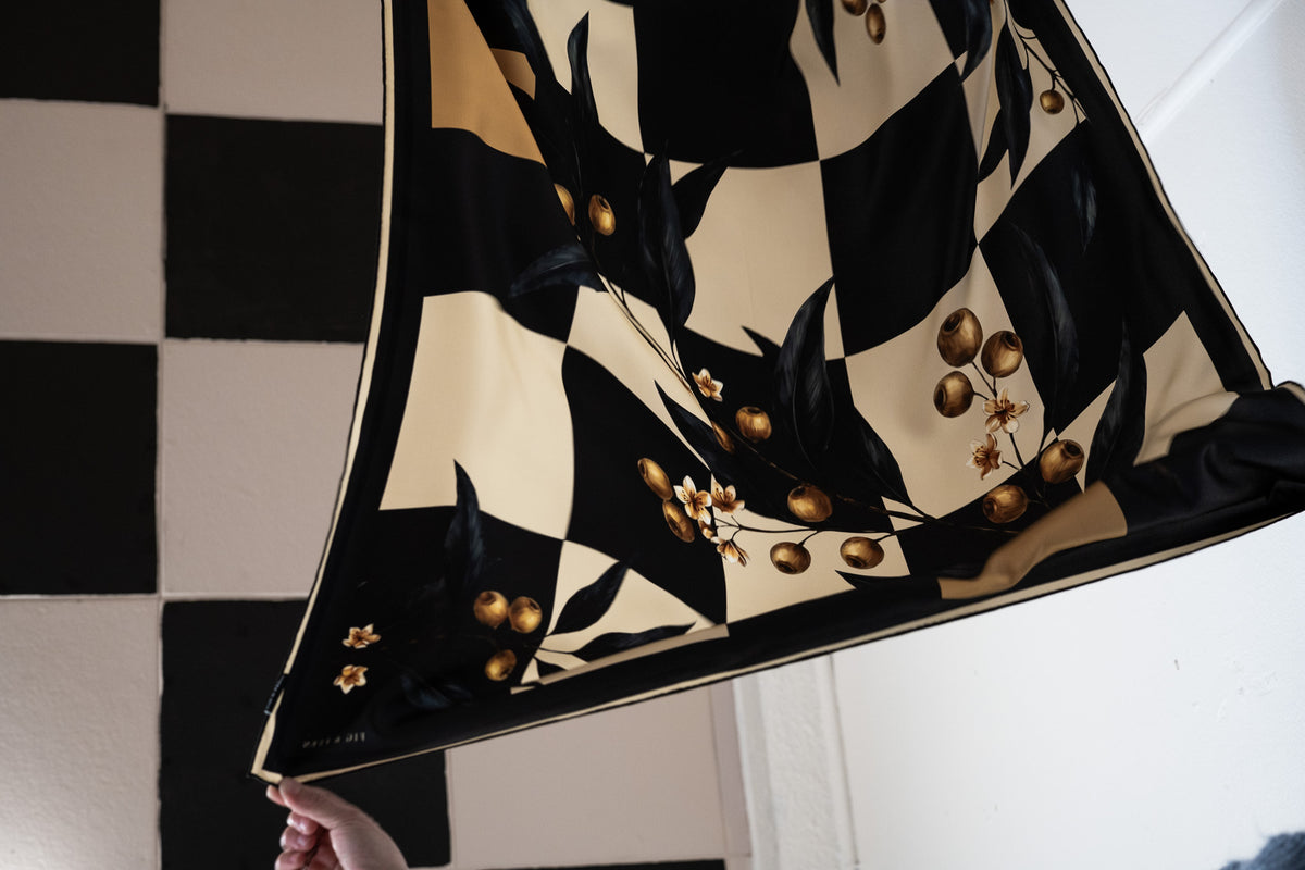Valentina in Onyx Oat Silk Scarf