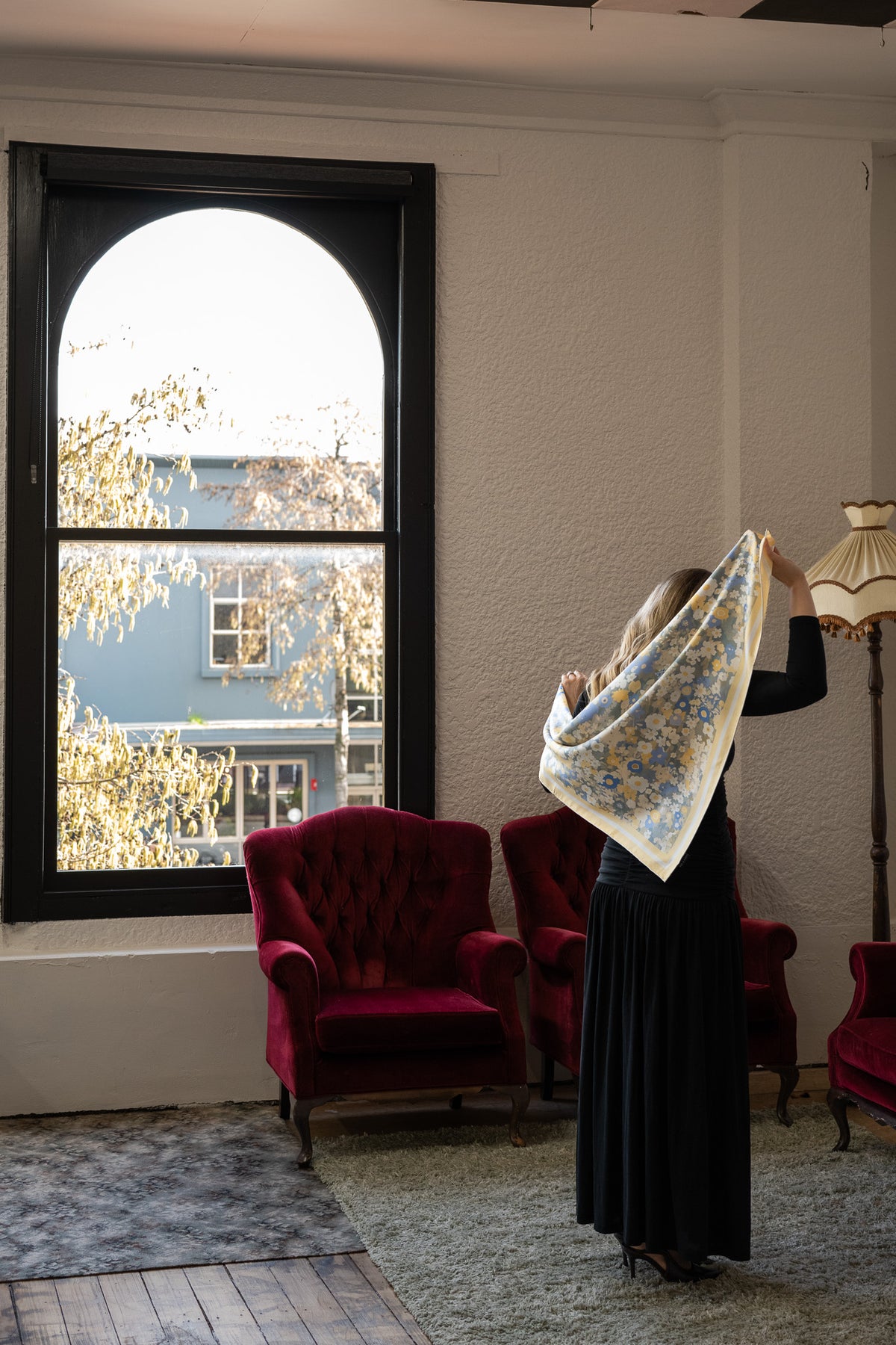 Macey in Butter Bloom Silk Scarf