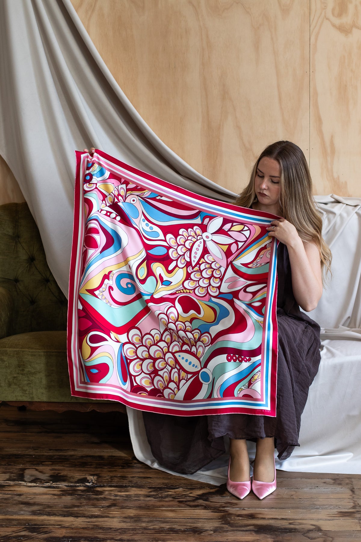 Aria in Cerise Silk Scarf