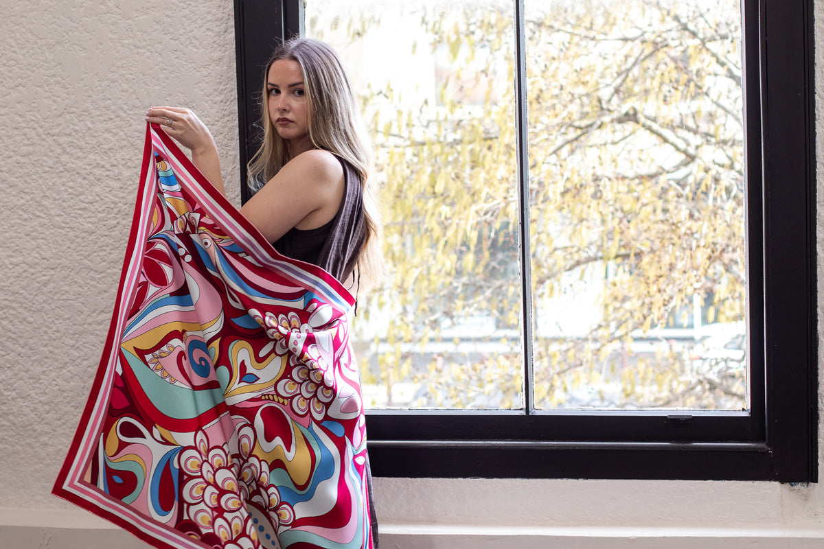 Aria in Cerise Silk Scarf
