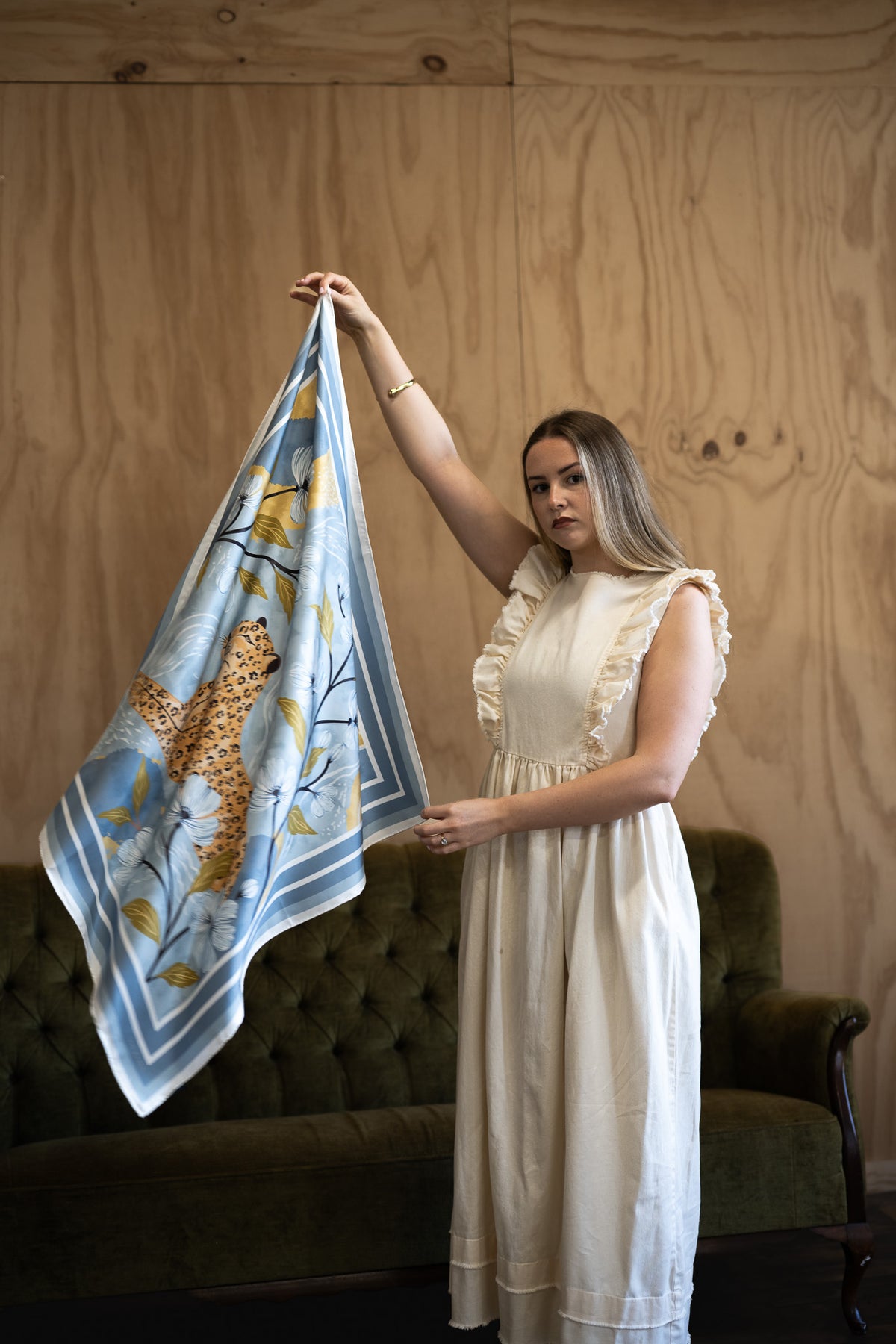 Inca in Chamomile Blue Silk Scarf