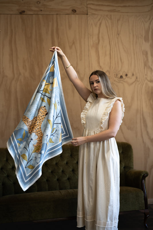 Inca in Chamomile Blue Silk Scarf