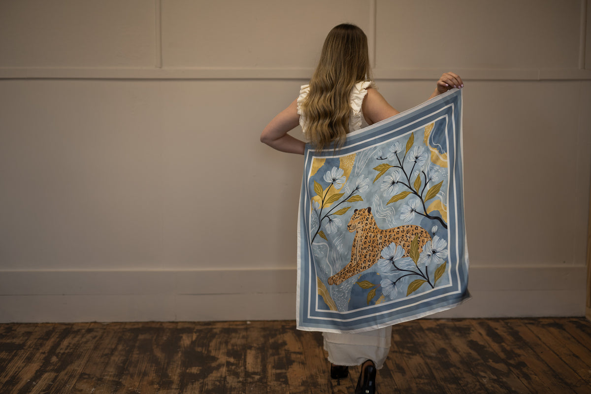 Inca in Chamomile Blue Silk Scarf