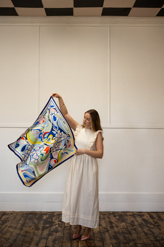 Aria in Blue Riviera Silk Scarf