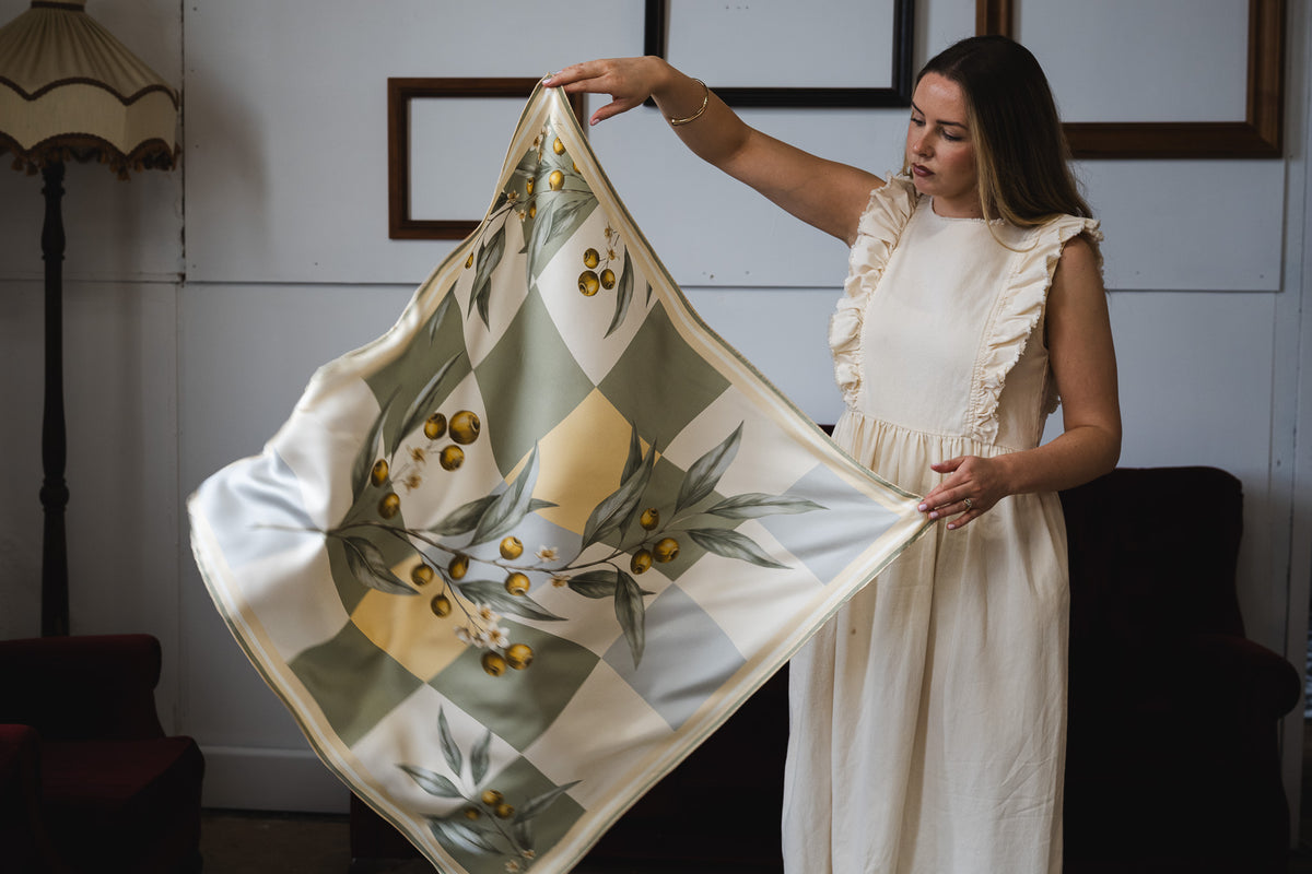 Valentina in Sage Linen Silk Scarf