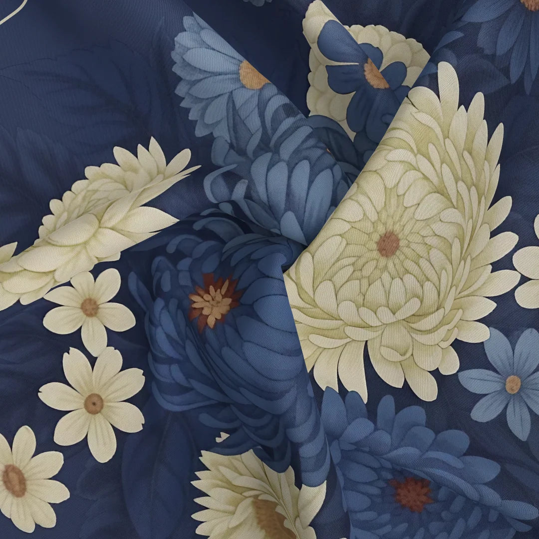 Bouquet Blue Silk Scarf