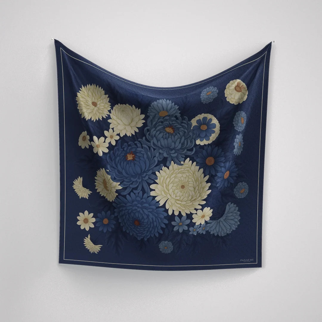 Bouquet Blue Silk Scarf