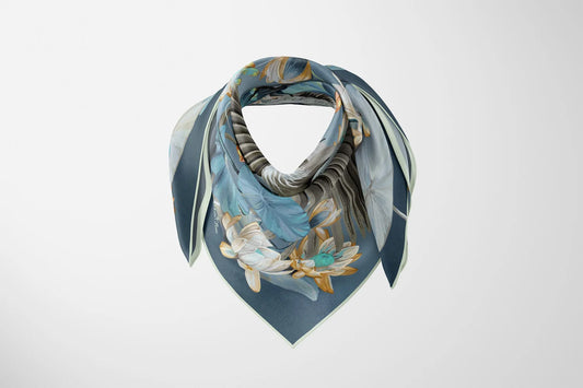 Nymphéas Navy Silk Scarf