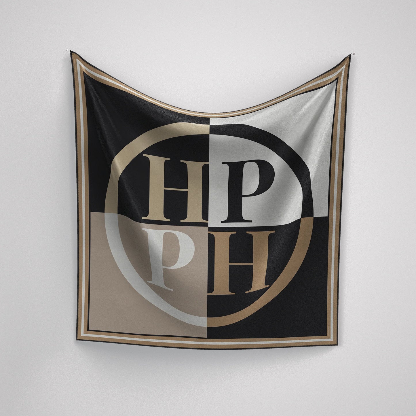 Colour Block - Black, Cream & Beige Silk Scarf