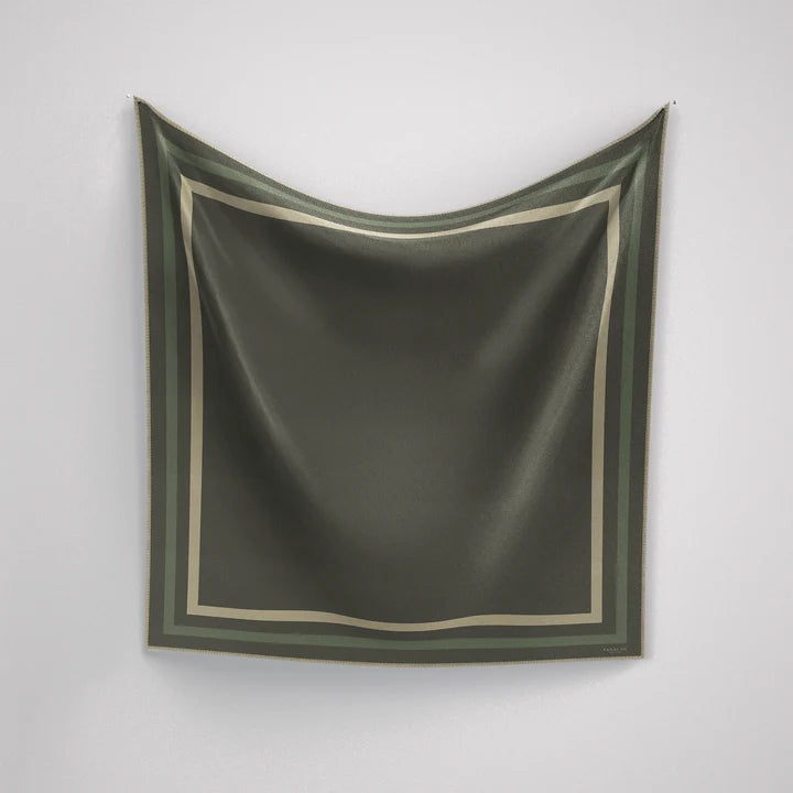 Classic Border Scarf - Olive  Silk Scarf