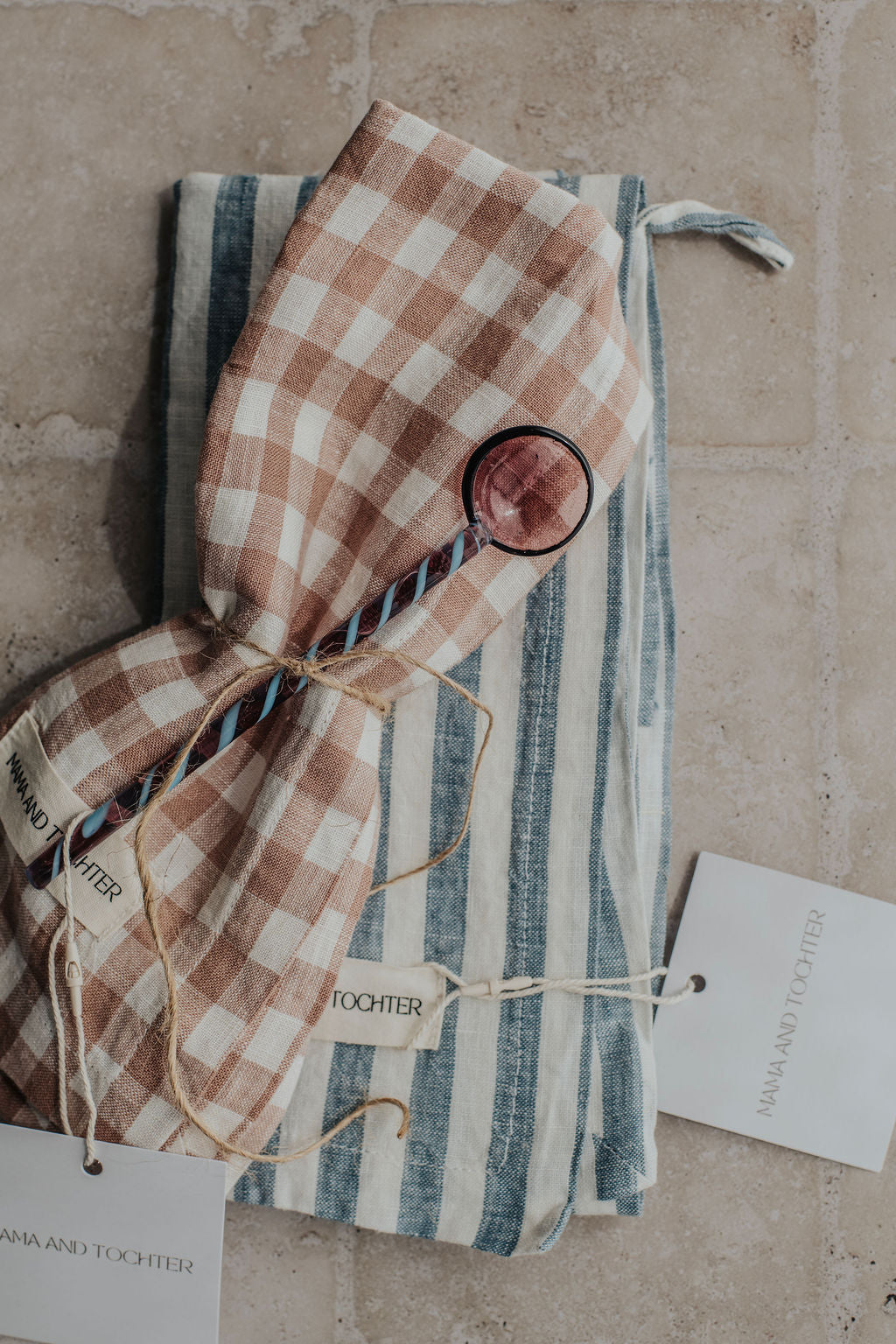 French Linen Tea Towel & Glass Spoon Gift Pack