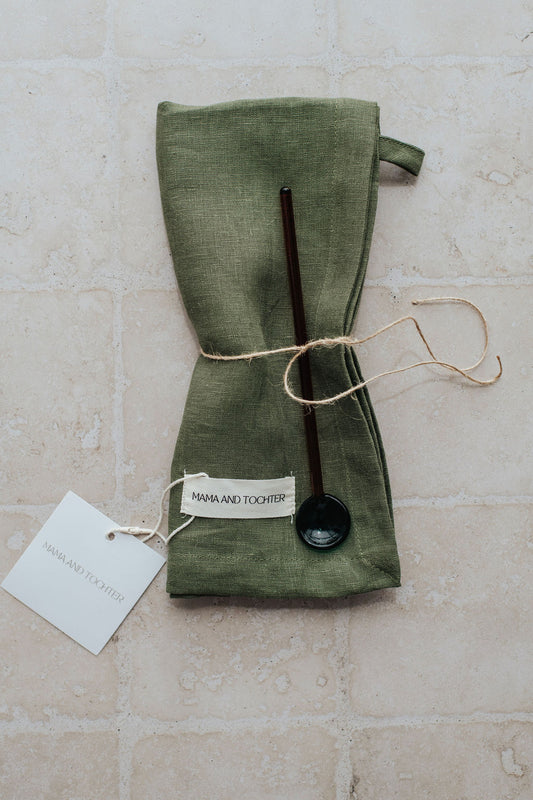 French Linen Tea Towel & Glass Spoon Gift Pack