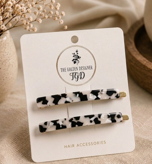 Hair Slides - Black & White Marble