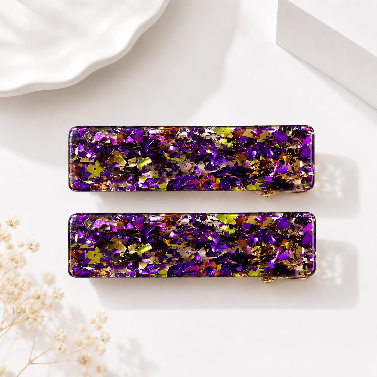 Geo Rectangle Hair Clips - Purple