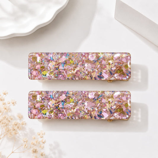 Geo Rectangle Hair Clips - Pale Pink
