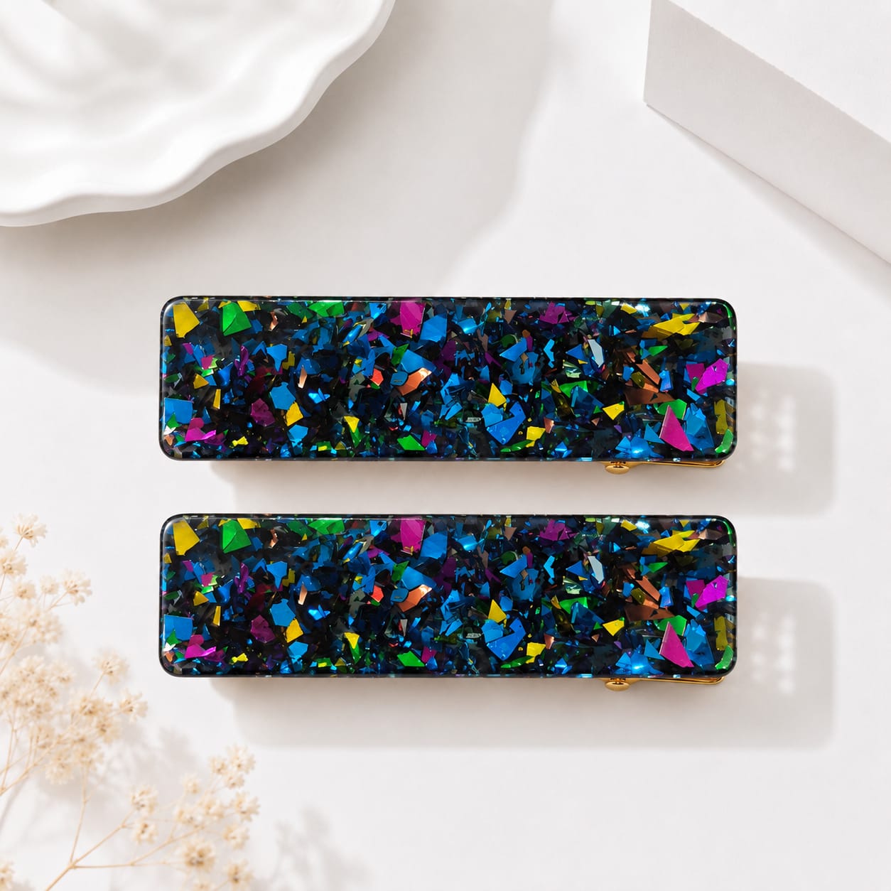 Geo Rectangle Hair Clips - Galaxy Blue