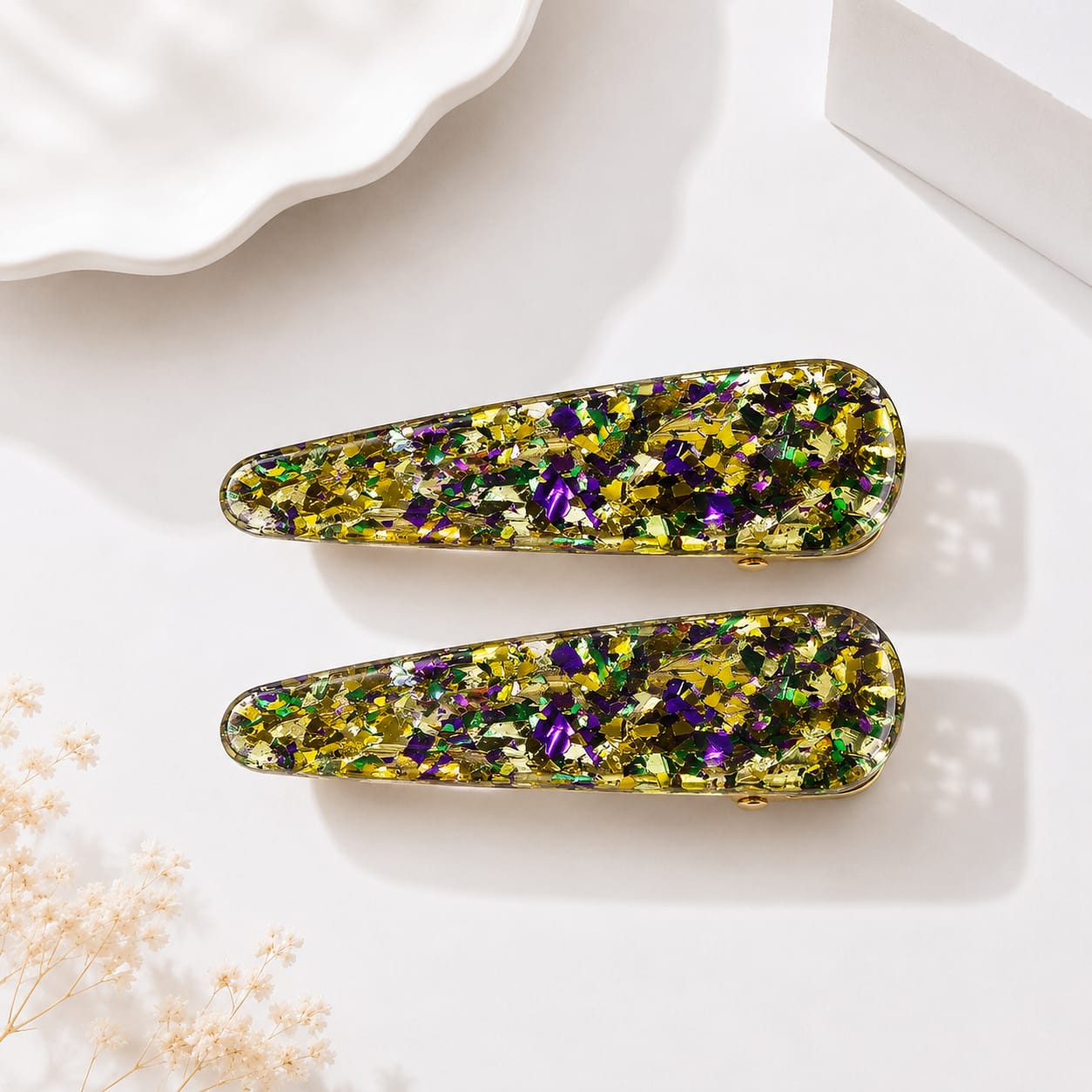 Geo Teardrop Hair Clips - Lime