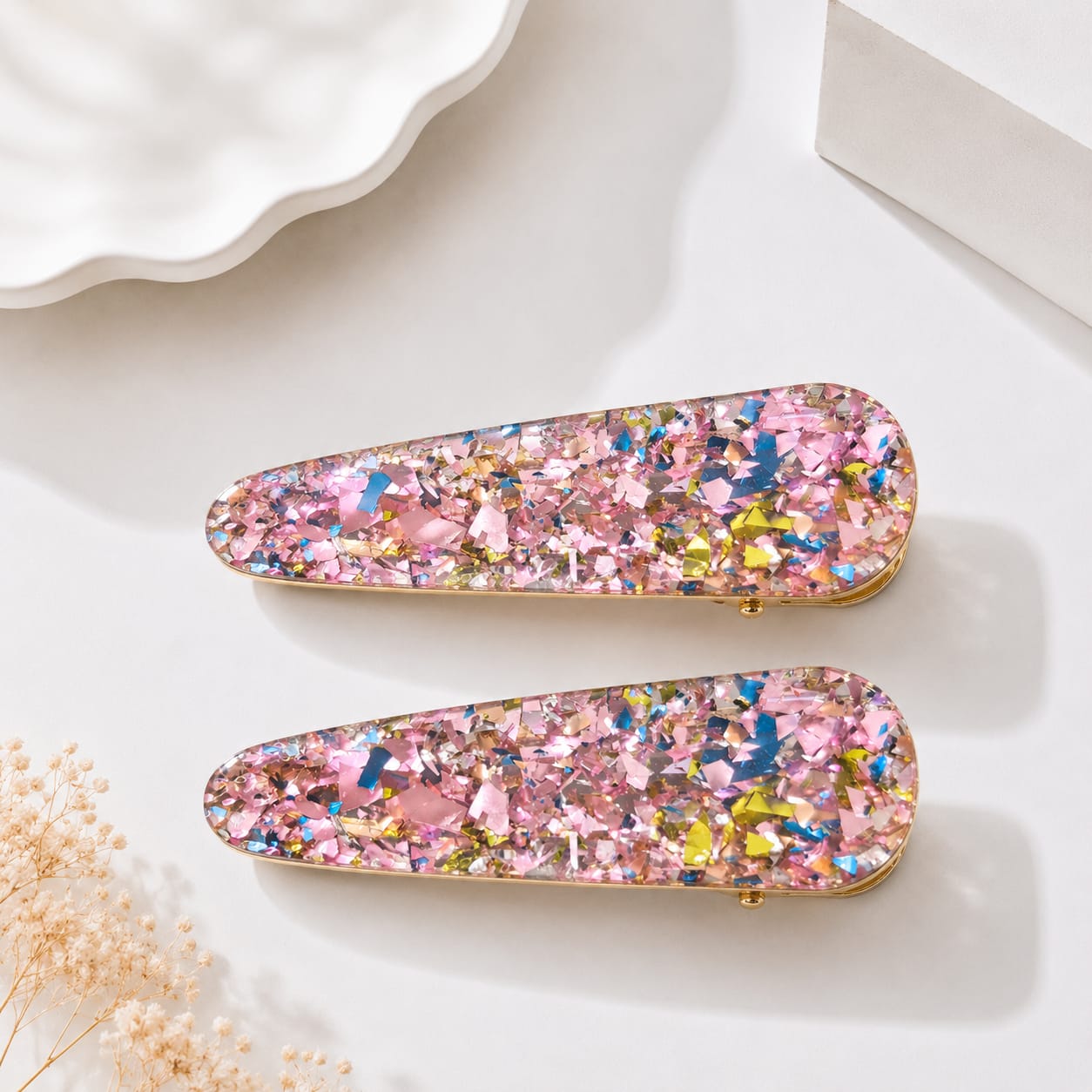 Geo Teardrop Hair Clips - Pale Pink
