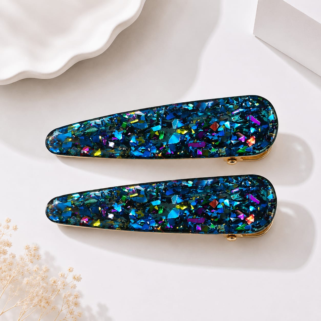 Geo Teardrop Hair Clips - Galaxy Blue