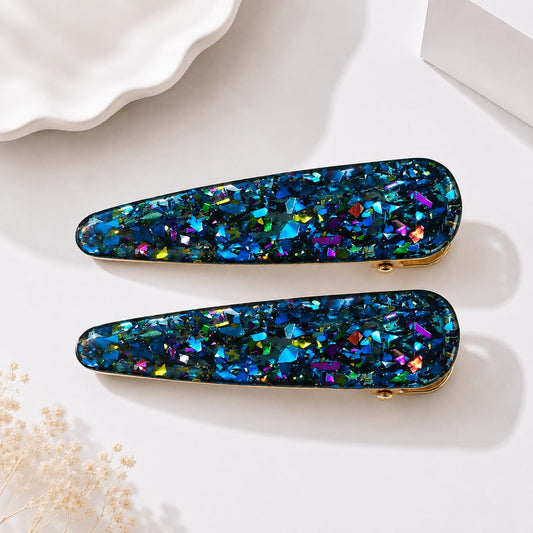 Geo Teardrop Hair Clips - Galaxy Blue