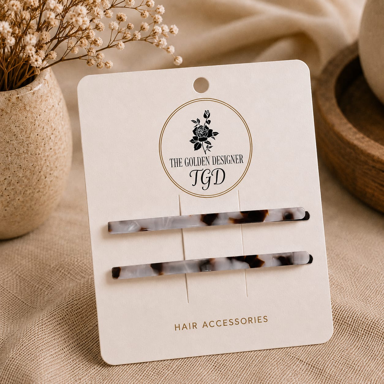 Hair Slides Long - White Tortoiseshell
