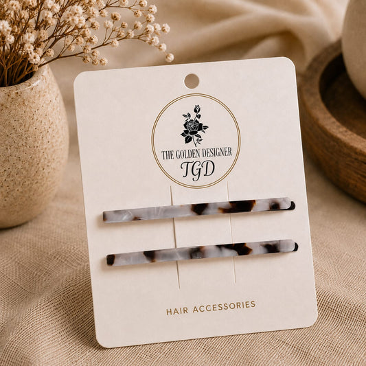 Hair Slides Long - White Tortoiseshell