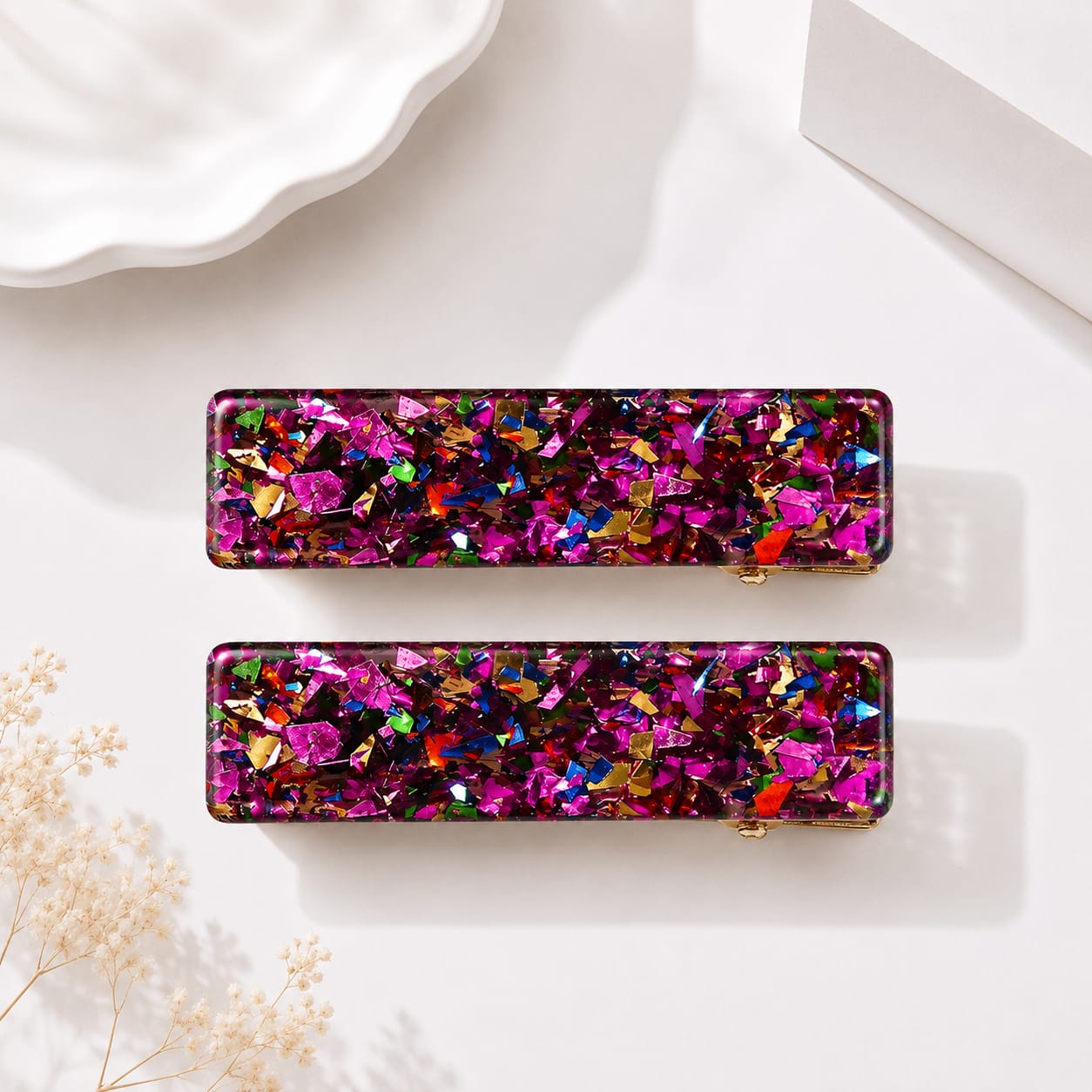 Geo Rectangle Hair Clips - Fuschia