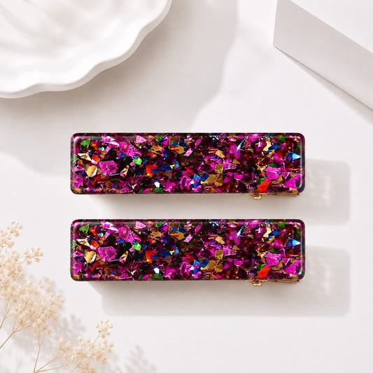 Geo Rectangle Hair Clips - Fuschia