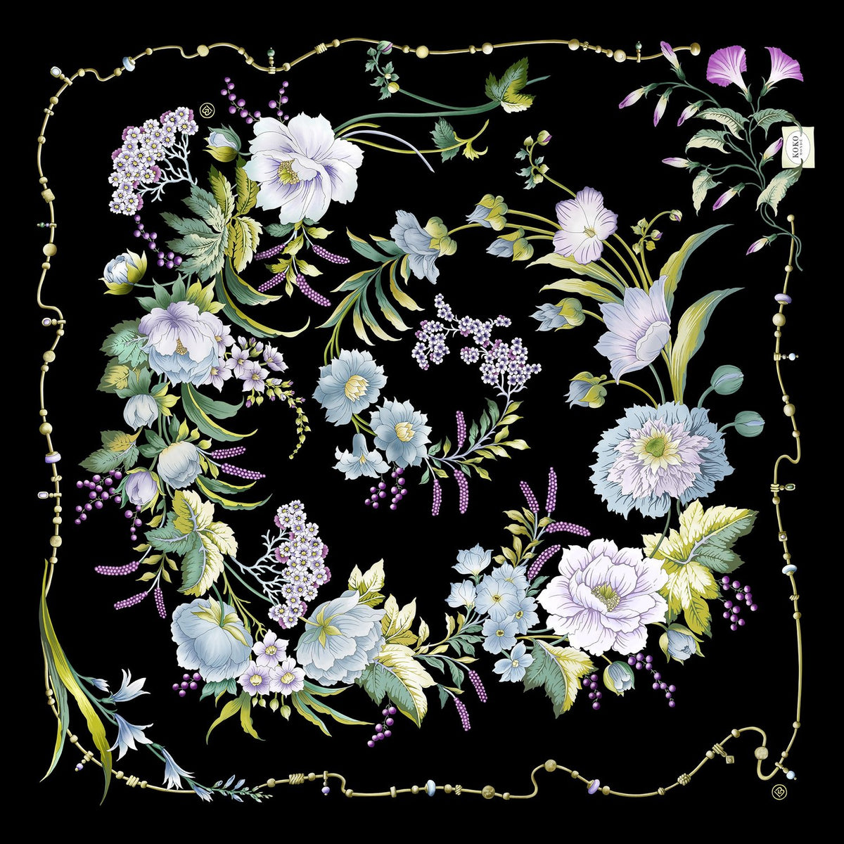 Florale Sonata Obsidian Silk Scarf