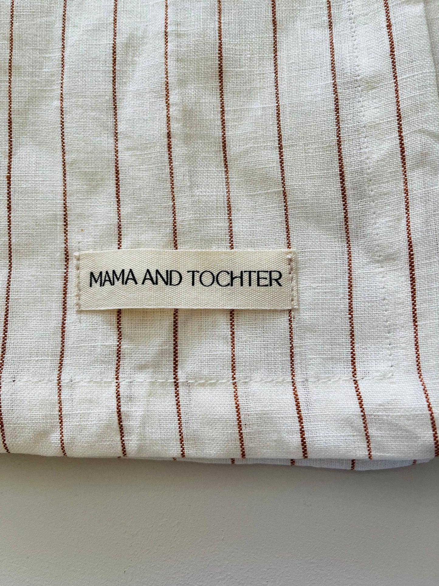 Pure French Linen Tea Towel - Toffee Pinstripes