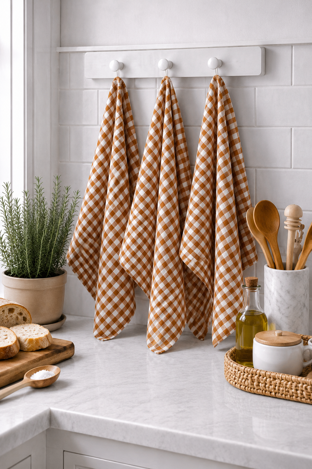 Pure French Linen Tea Towel - Tobacco Gingham