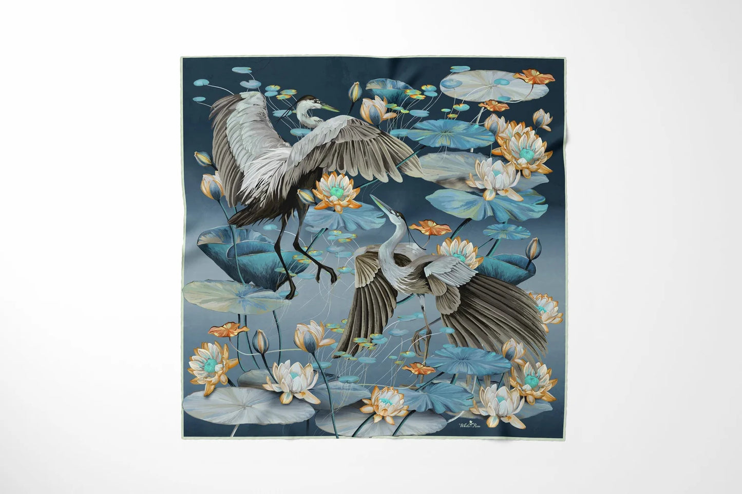Nymphéas Navy Silk Scarf