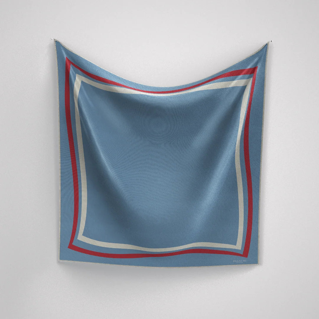 Classique Blue with Red & Cream Silk Scarf
